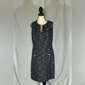 Karl Lagerfeld • Tweed Shift Dress Womens 12 Black White White Pearl Buttons